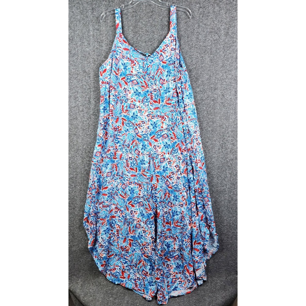Cocomo Woman Jumpsuit Womens 2X Blue Red Paisley Wide Leg Excellent Boho Strappy